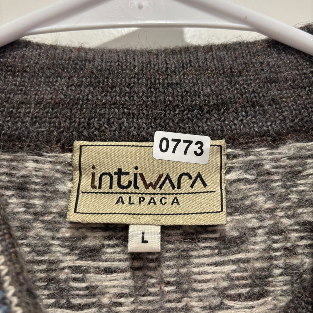 Intiwara Alpaca Womens L Full Zip Cardigan Sweater Hand Made Bolivia Fair Isle - Picture 2 of 7